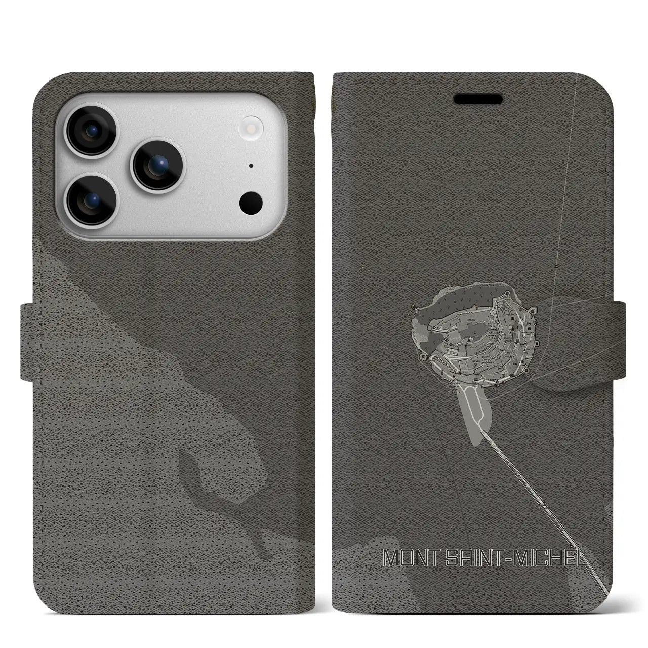 【モン・サン=ミシェル(フランス)】地図柄iPhoneケース(手帳タイプ)