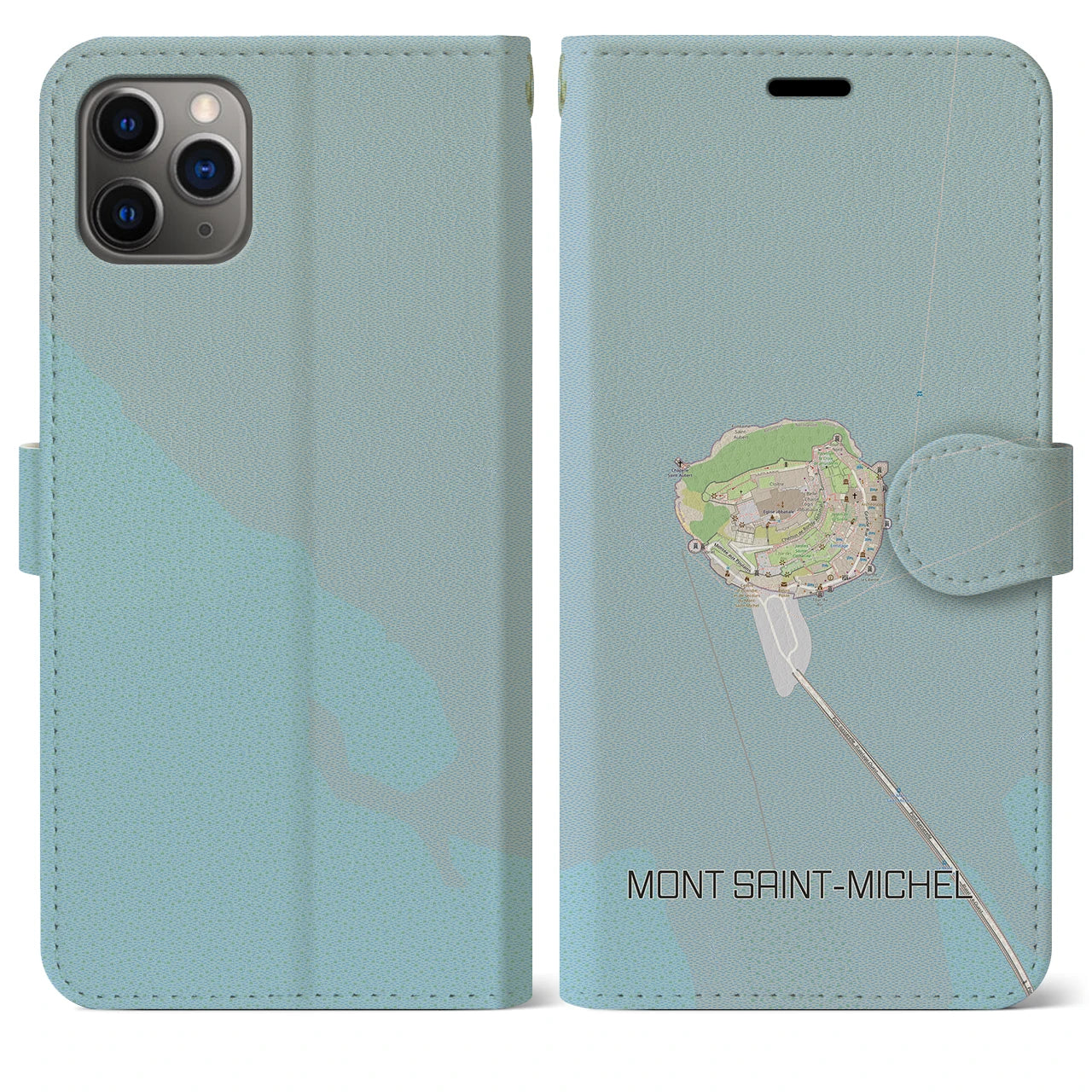 【モン・サン=ミシェル(フランス)】地図柄iPhoneケース(手帳タイプ)ナチュラル・iPhone 11 Pro Max 用