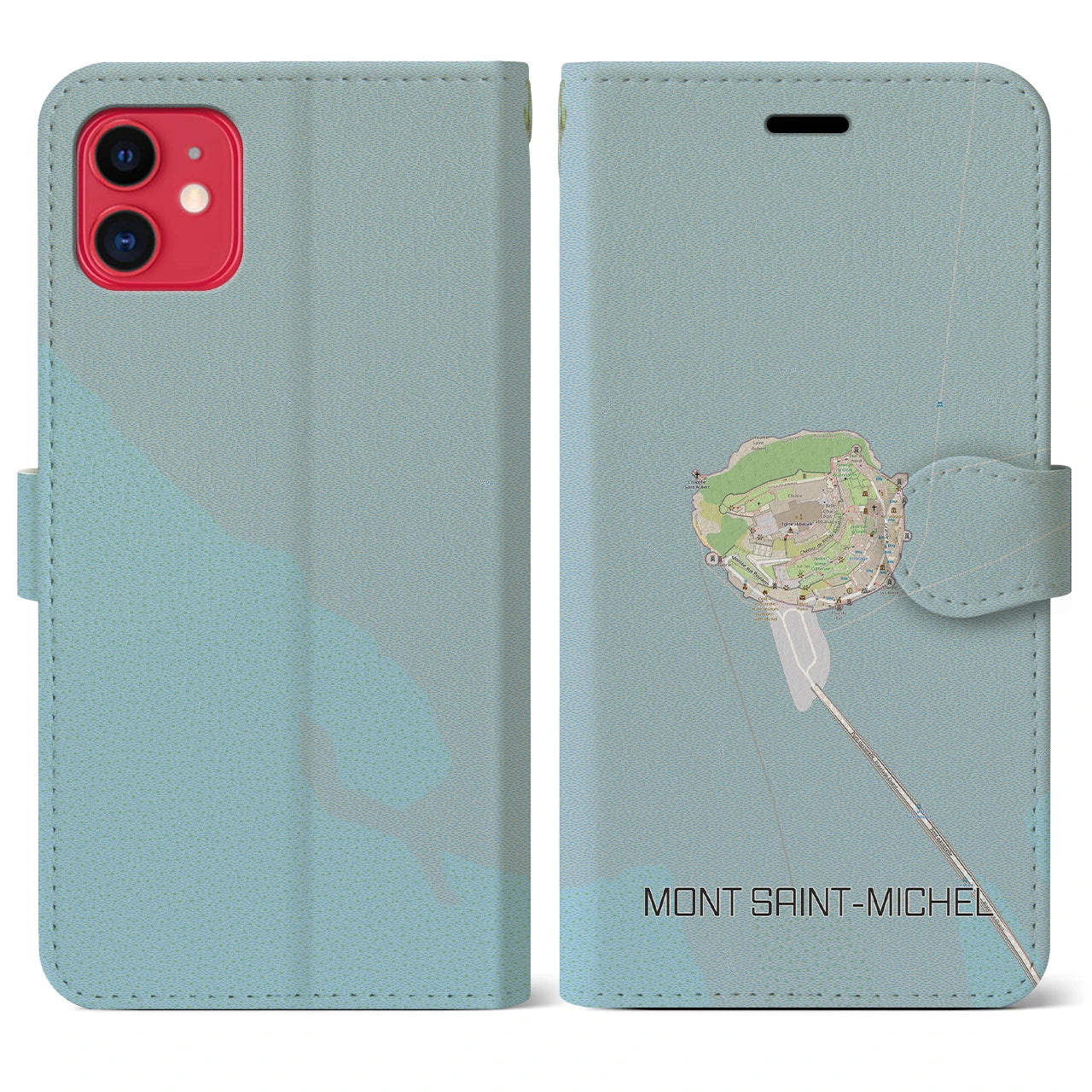 【モン・サン=ミシェル(フランス)】地図柄iPhoneケース(手帳タイプ)ナチュラル・iPhone 11 用