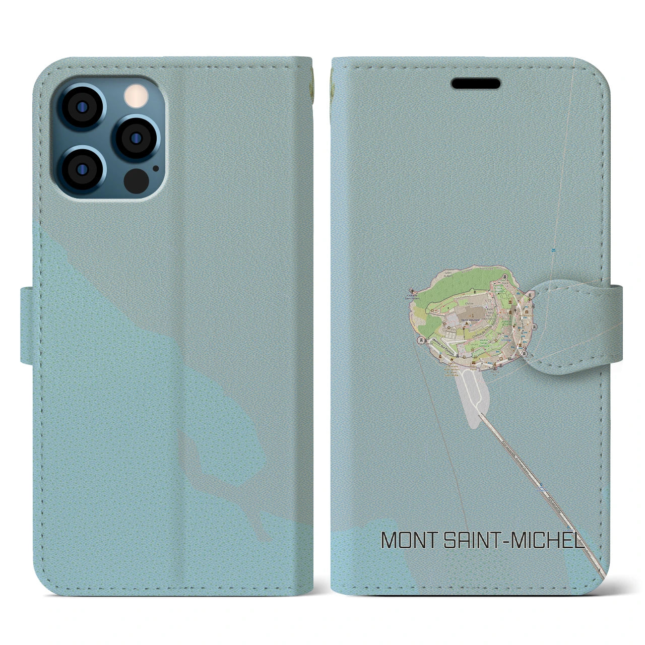 【モン・サン=ミシェル(フランス)】地図柄iPhoneケース(手帳タイプ)ナチュラル・iPhone 12 / 12 Pro 用