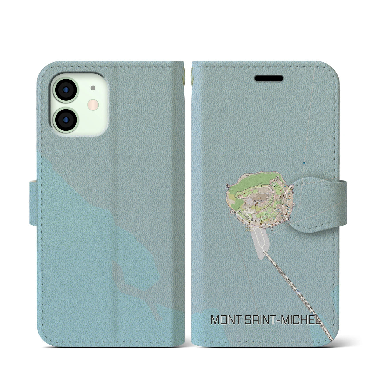 【モン・サン=ミシェル(フランス)】地図柄iPhoneケース(手帳タイプ)ナチュラル・iPhone 12 mini 用