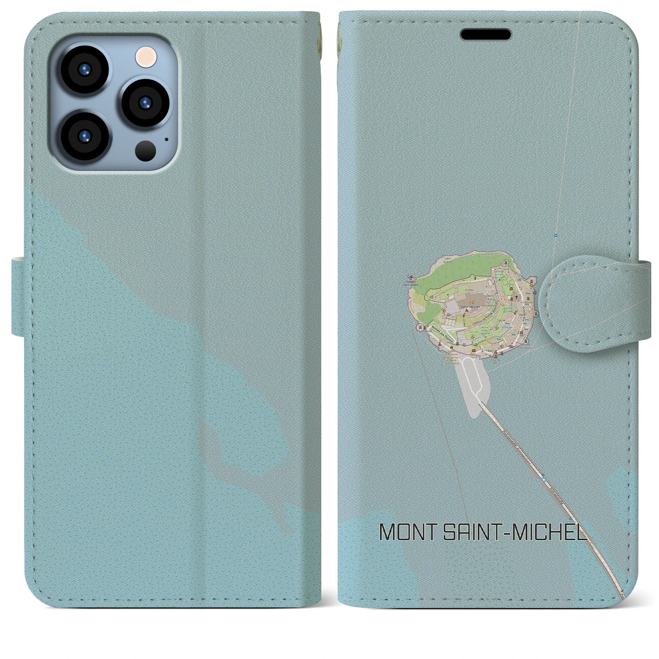 【モン・サン=ミシェル(フランス)】地図柄iPhoneケース(手帳タイプ)ナチュラル・iPhone 13 Pro Max 用