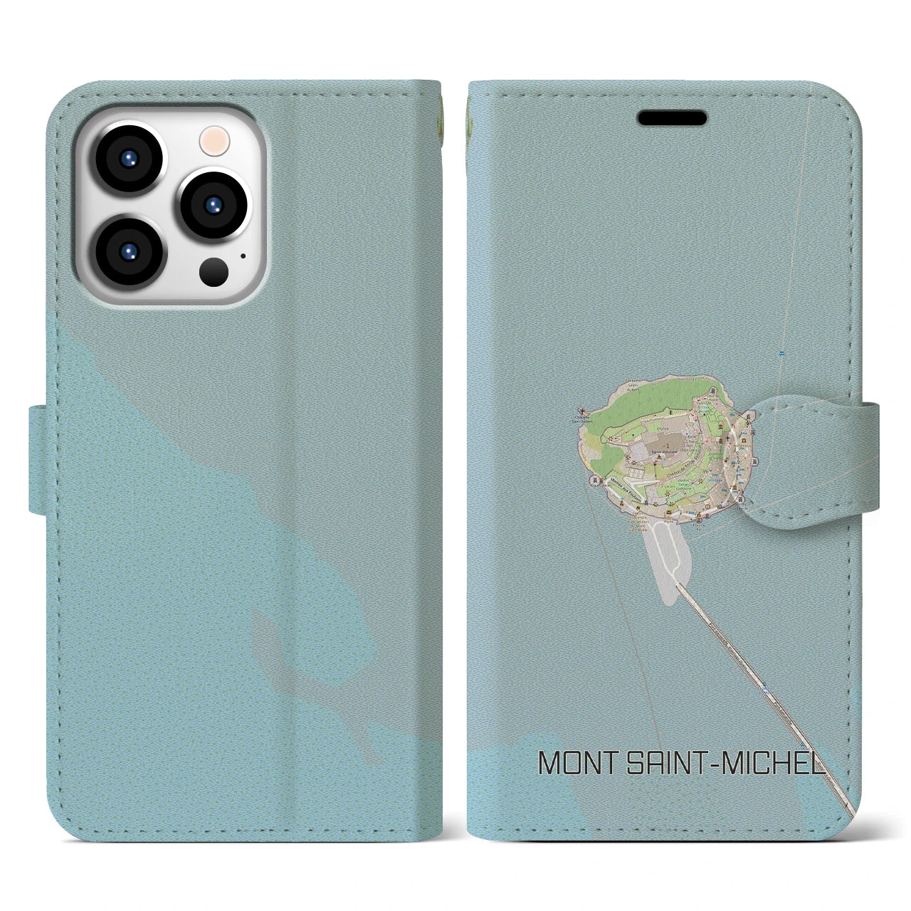 【モン・サン=ミシェル(フランス)】地図柄iPhoneケース(手帳タイプ)ナチュラル・iPhone 13 Pro 用