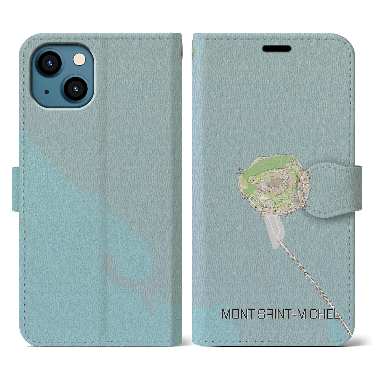 【モン・サン=ミシェル(フランス)】地図柄iPhoneケース(手帳タイプ)ナチュラル・iPhone 13 用
