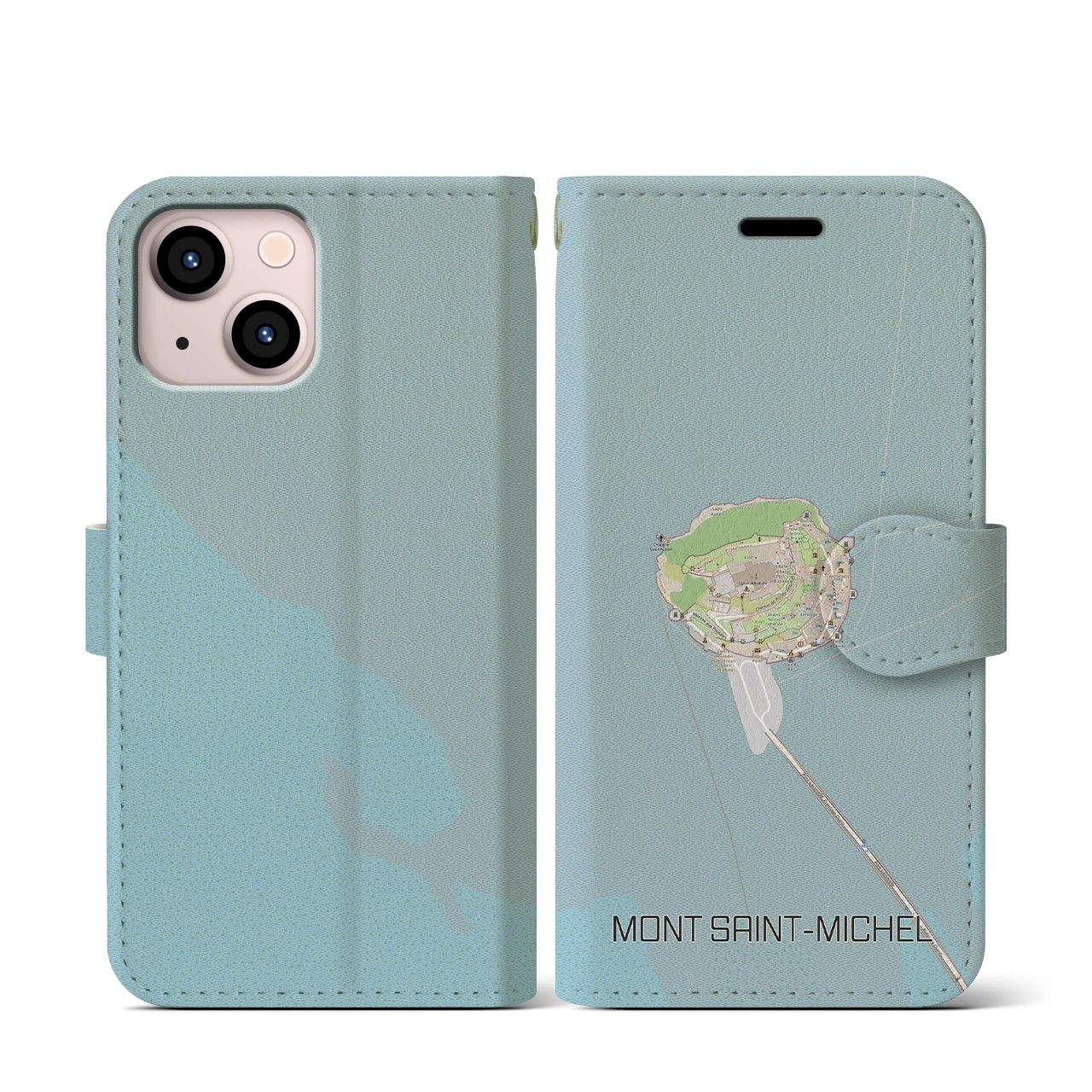 【モン・サン=ミシェル(フランス)】地図柄iPhoneケース(手帳タイプ)ナチュラル・iPhone 13 mini 用