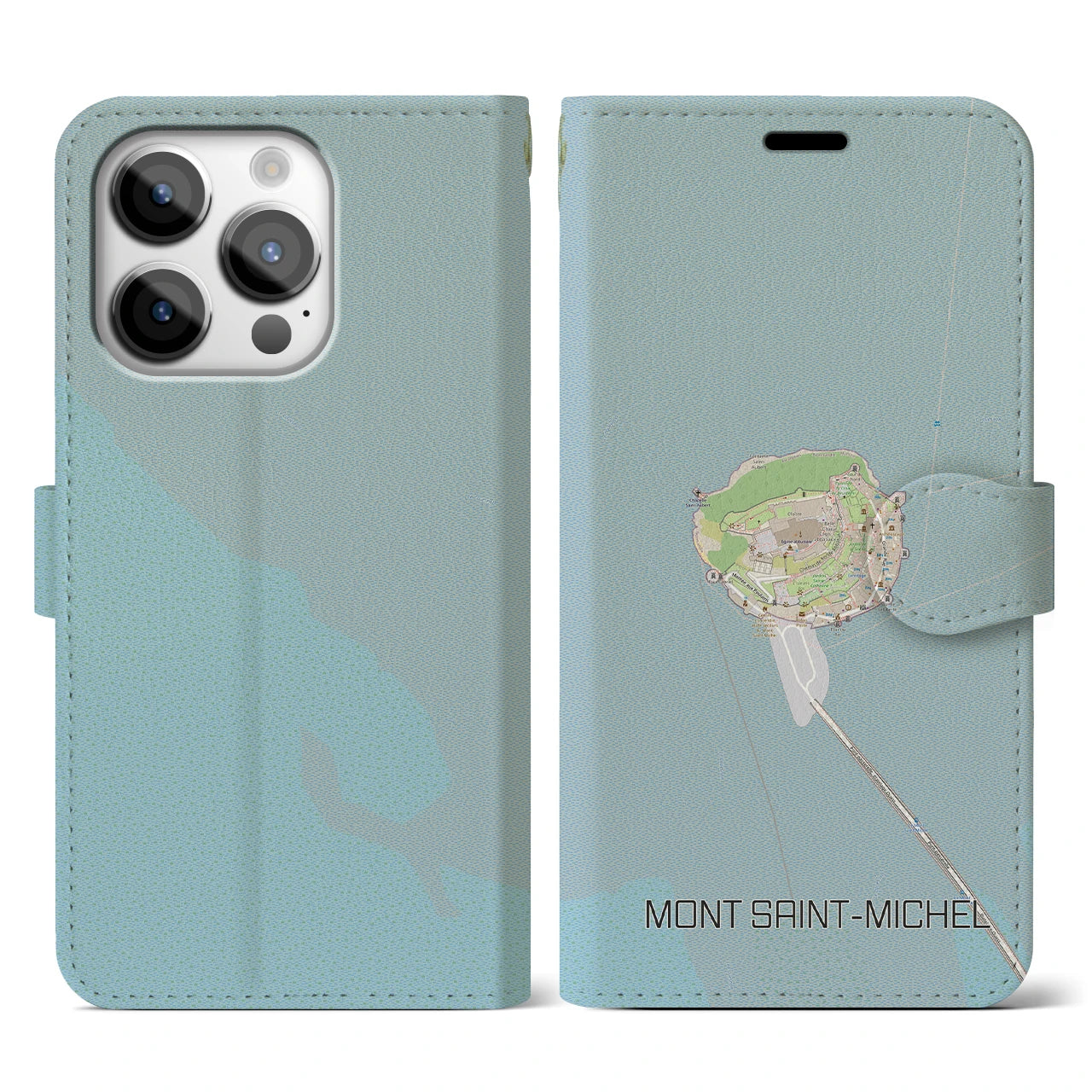 【モン・サン=ミシェル(フランス)】地図柄iPhoneケース(手帳タイプ)ナチュラル・iPhone 14 Pro 用