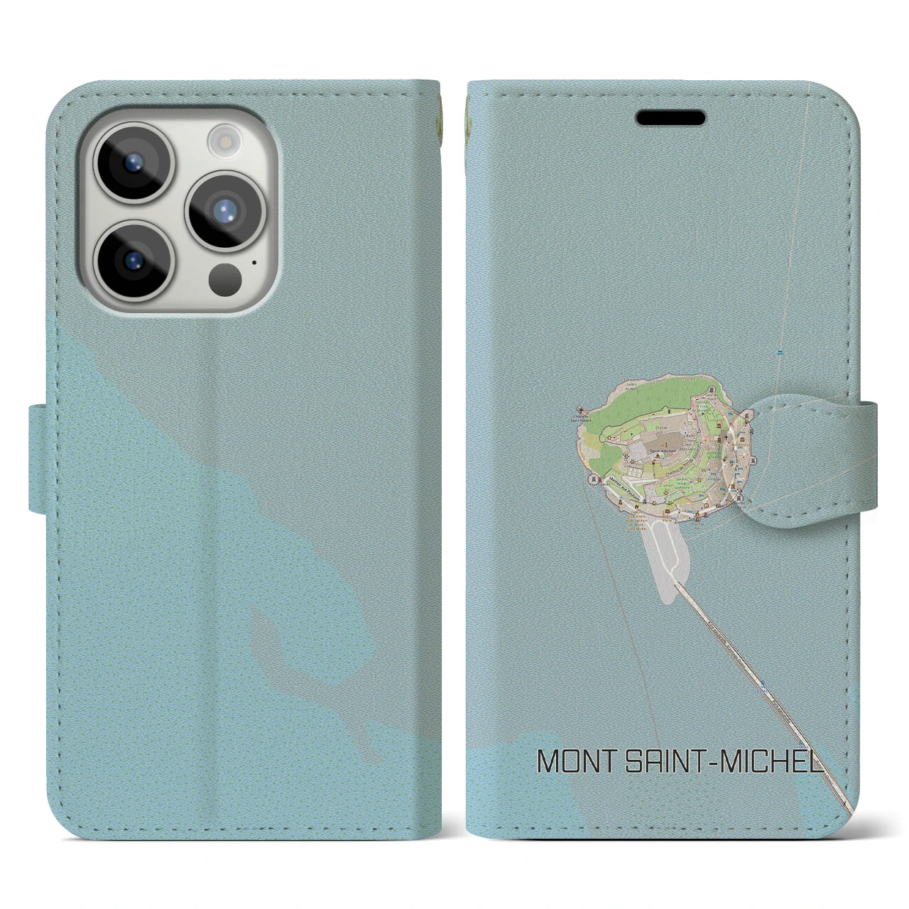 【モン・サン=ミシェル(フランス)】地図柄iPhoneケース(手帳タイプ)ナチュラル・iPhone 15 Pro 用