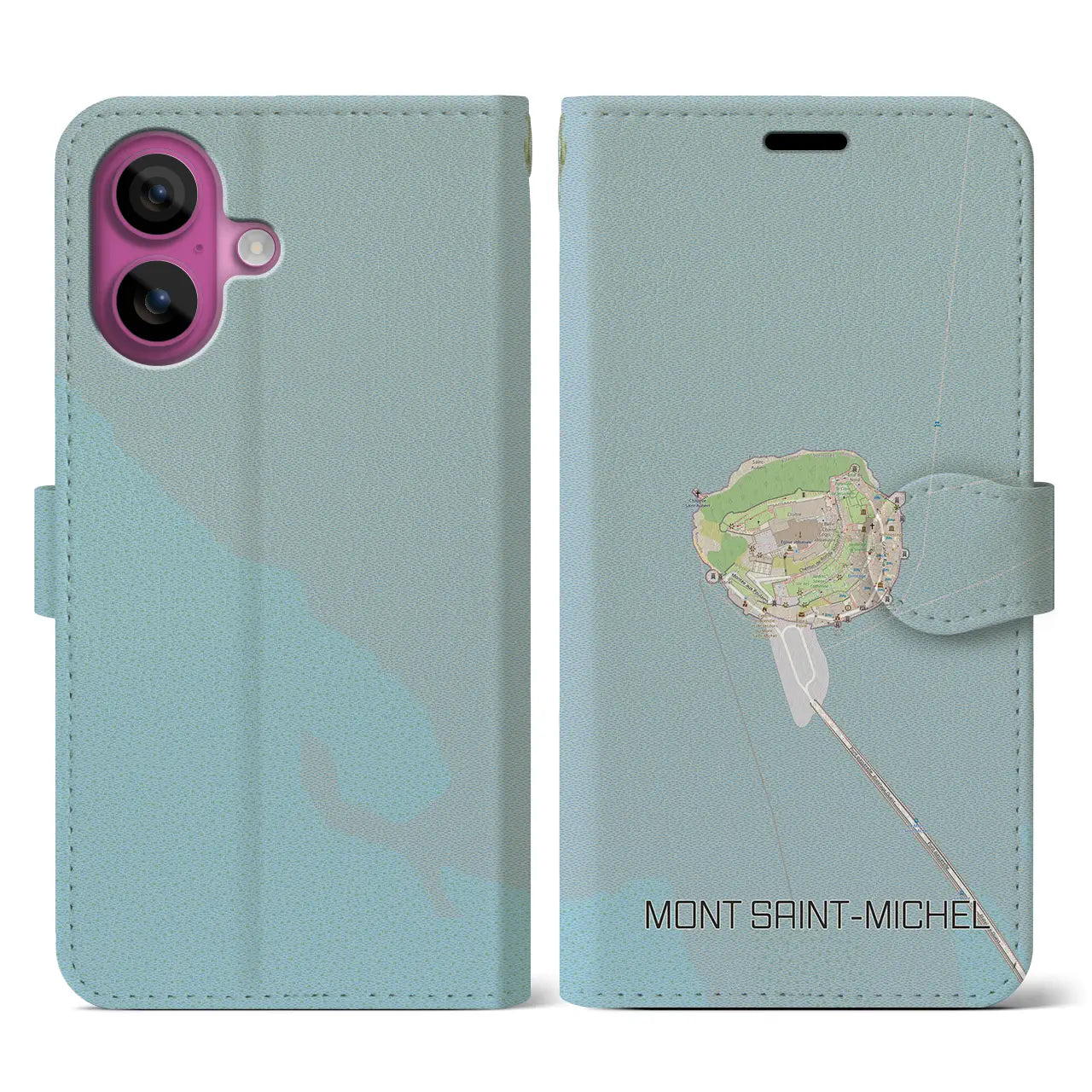 【モン・サン=ミシェル(フランス)】地図柄iPhoneケース(手帳タイプ)ナチュラル・iPhone 16 Pro 用