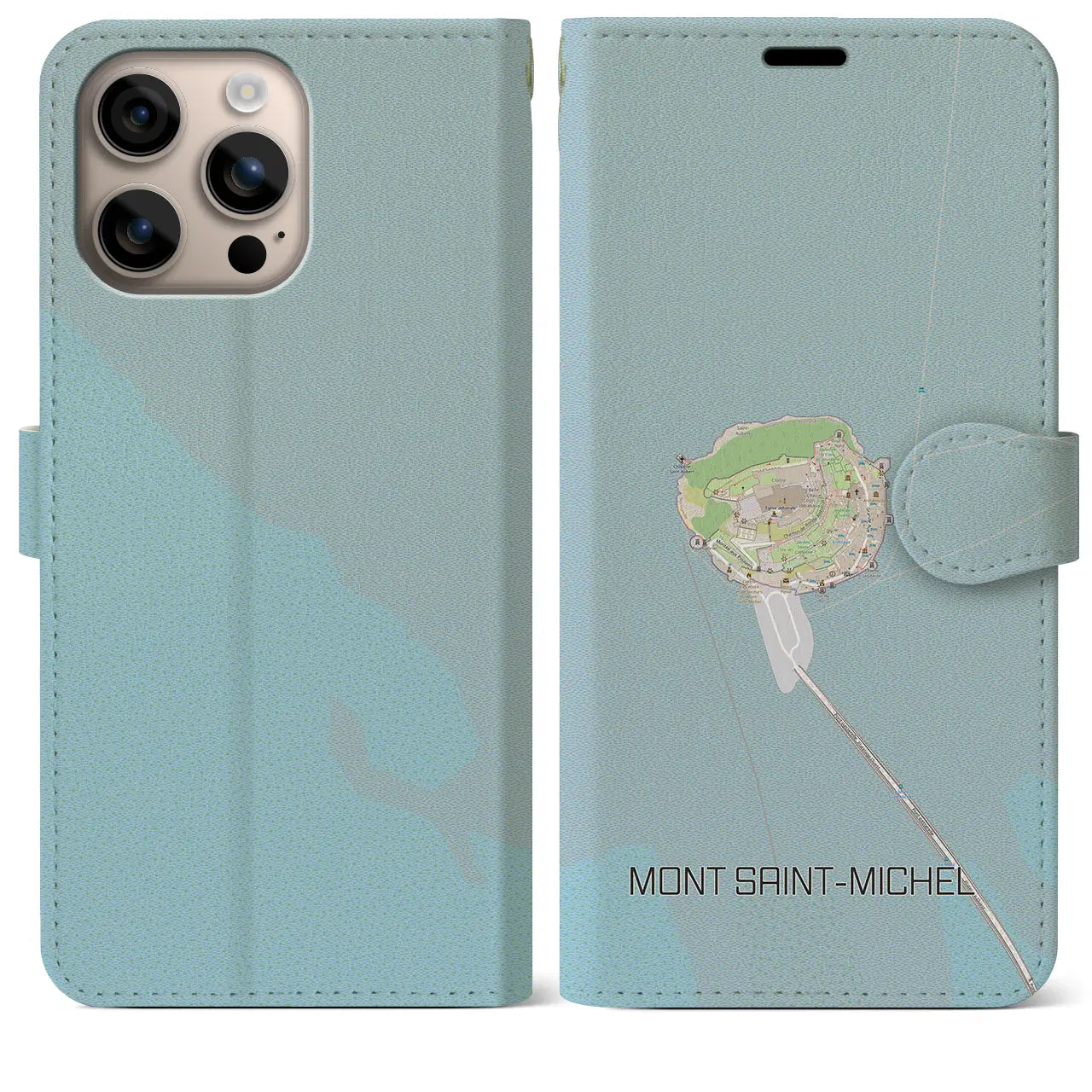 【モン・サン=ミシェル(フランス)】地図柄iPhoneケース(手帳タイプ)ナチュラル・iPhone 16 Plus 用