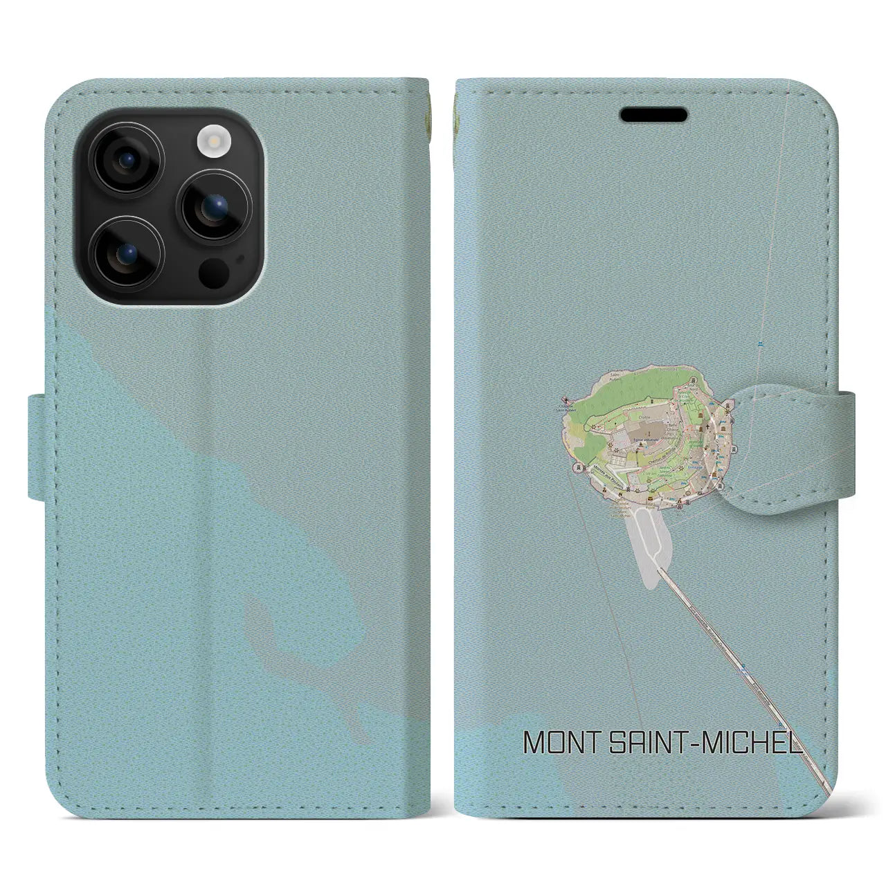 【モン・サン=ミシェル(フランス)】地図柄iPhoneケース(手帳タイプ)ナチュラル・iPhone 16 用