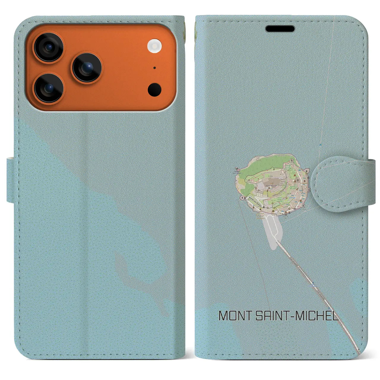 【モン・サン=ミシェル(フランス)】地図柄iPhoneケース(手帳タイプ)