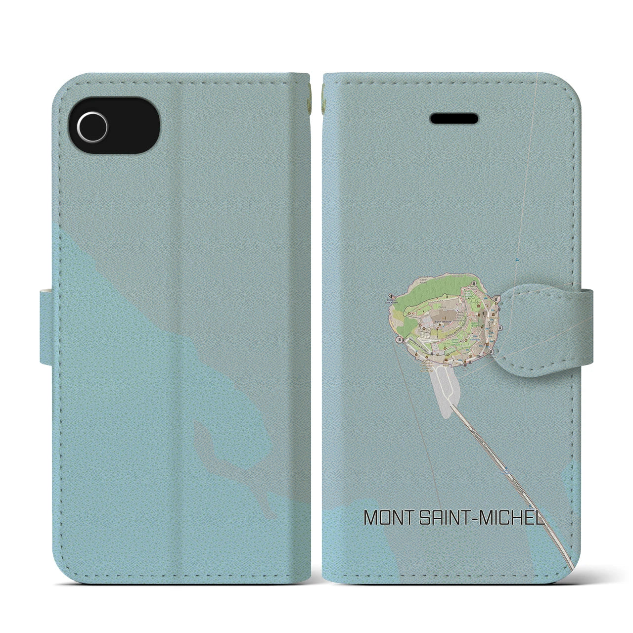 【モン・サン=ミシェル(フランス)】地図柄iPhoneケース(手帳タイプ)ナチュラル・iPhone SE(第3 / 第2世代) / 8 / 7 / 6s / 6 用
