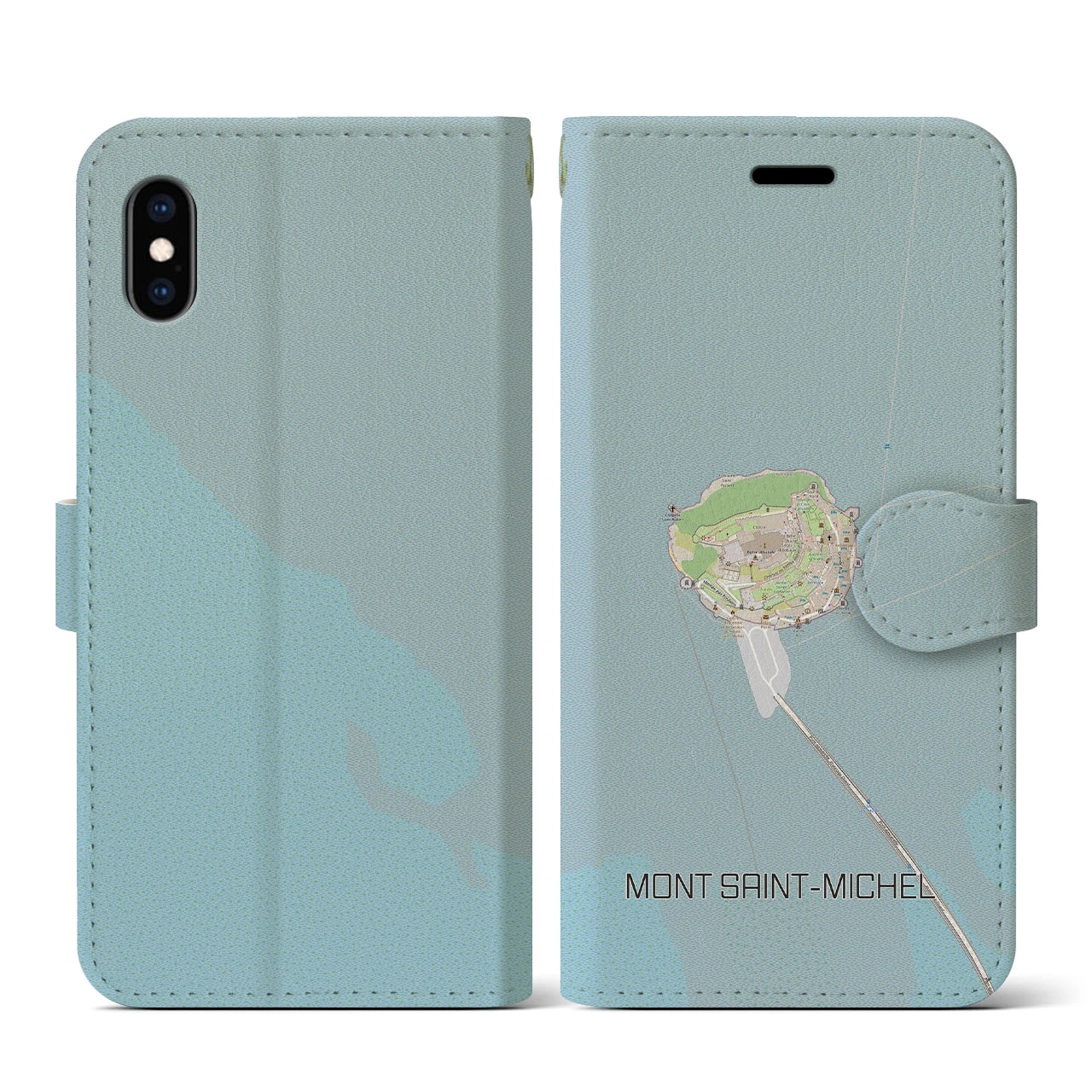 【モン・サン=ミシェル(フランス)】地図柄iPhoneケース(手帳タイプ)ナチュラル・iPhone XS / X 用