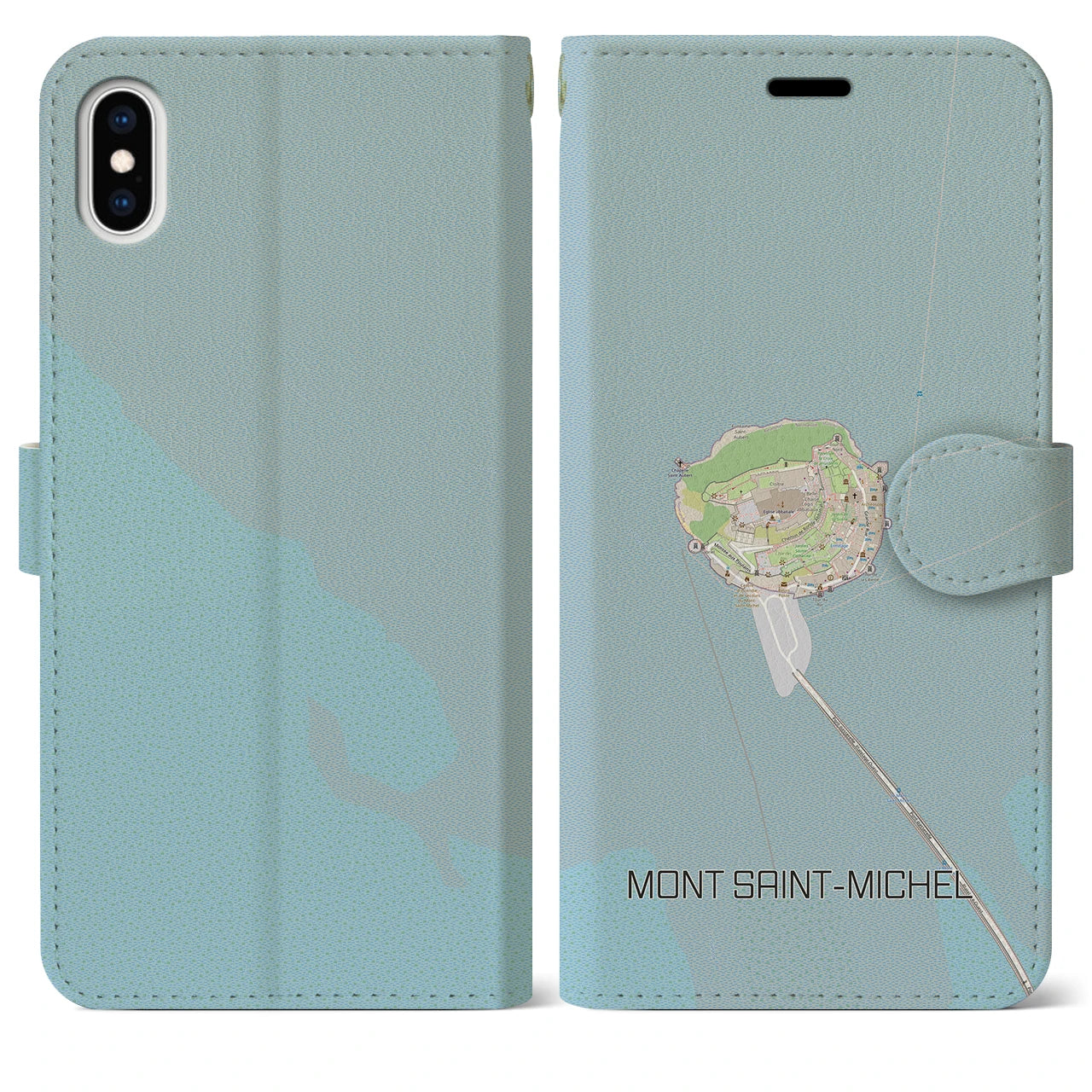 【モン・サン=ミシェル(フランス)】地図柄iPhoneケース(手帳タイプ)ナチュラル・iPhone XS Max 用