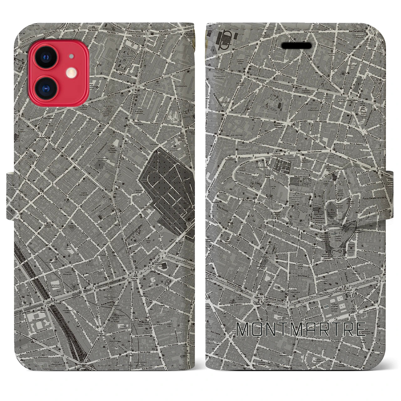 【モンマルトル(フランス)】地図柄iPhoneケース(手帳タイプ)ナチュラル・iPhone 11 用
