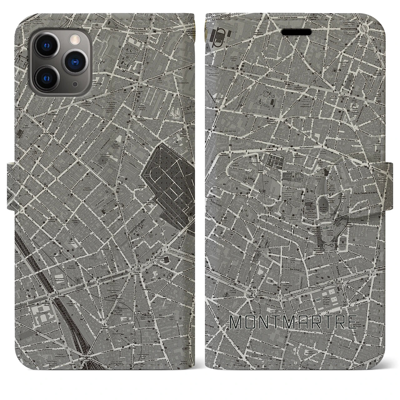 【モンマルトル(フランス)】地図柄iPhoneケース(手帳タイプ)ナチュラル・iPhone 11 Pro Max 用