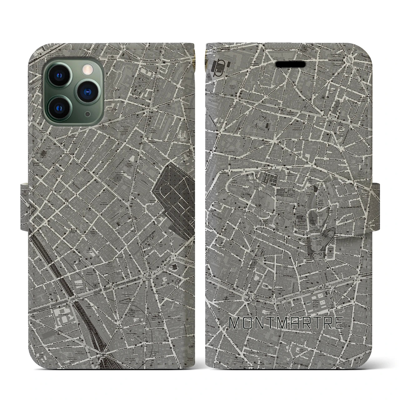 【モンマルトル(フランス)】地図柄iPhoneケース(手帳タイプ)ナチュラル・iPhone 11 Pro 用