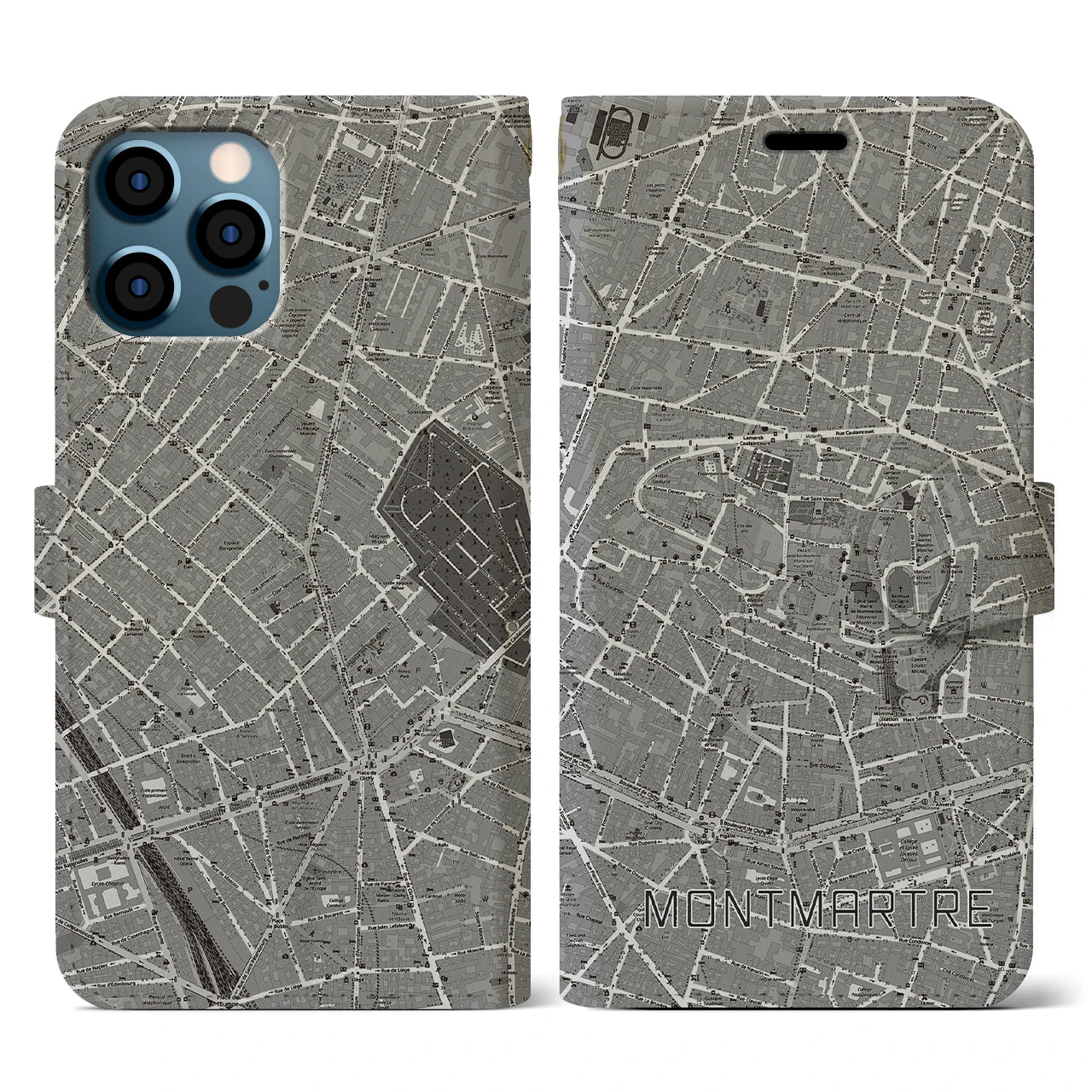 【モンマルトル(フランス)】地図柄iPhoneケース(手帳タイプ)ナチュラル・iPhone 12 / 12 Pro 用
