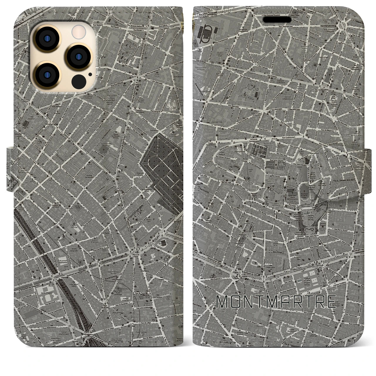 【モンマルトル(フランス)】地図柄iPhoneケース(手帳タイプ)ナチュラル・iPhone 12 Pro Max 用