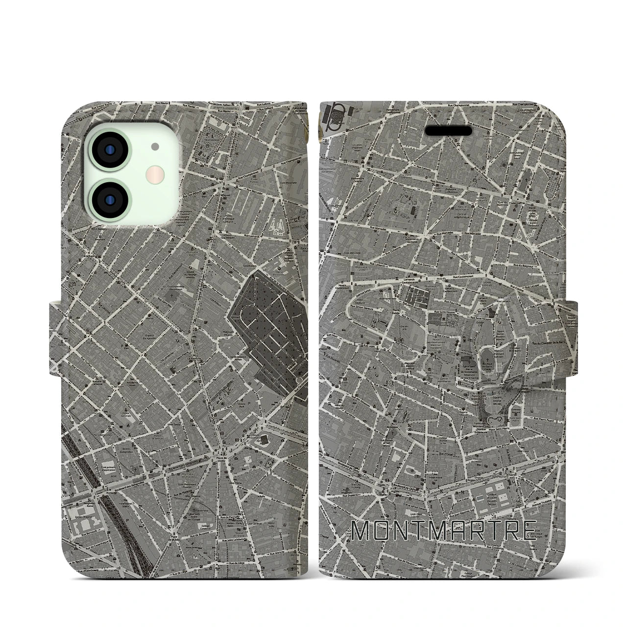 【モンマルトル(フランス)】地図柄iPhoneケース(手帳タイプ)ナチュラル・iPhone 12 mini 用