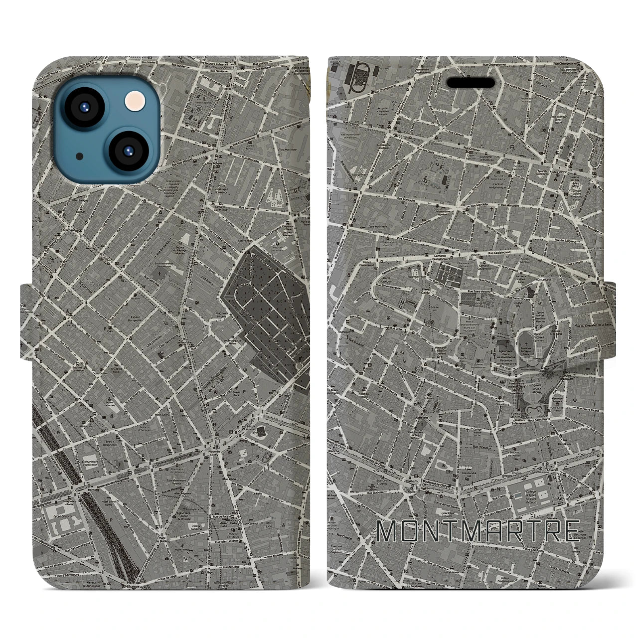 【モンマルトル(フランス)】地図柄iPhoneケース(手帳タイプ)ナチュラル・iPhone 13 用