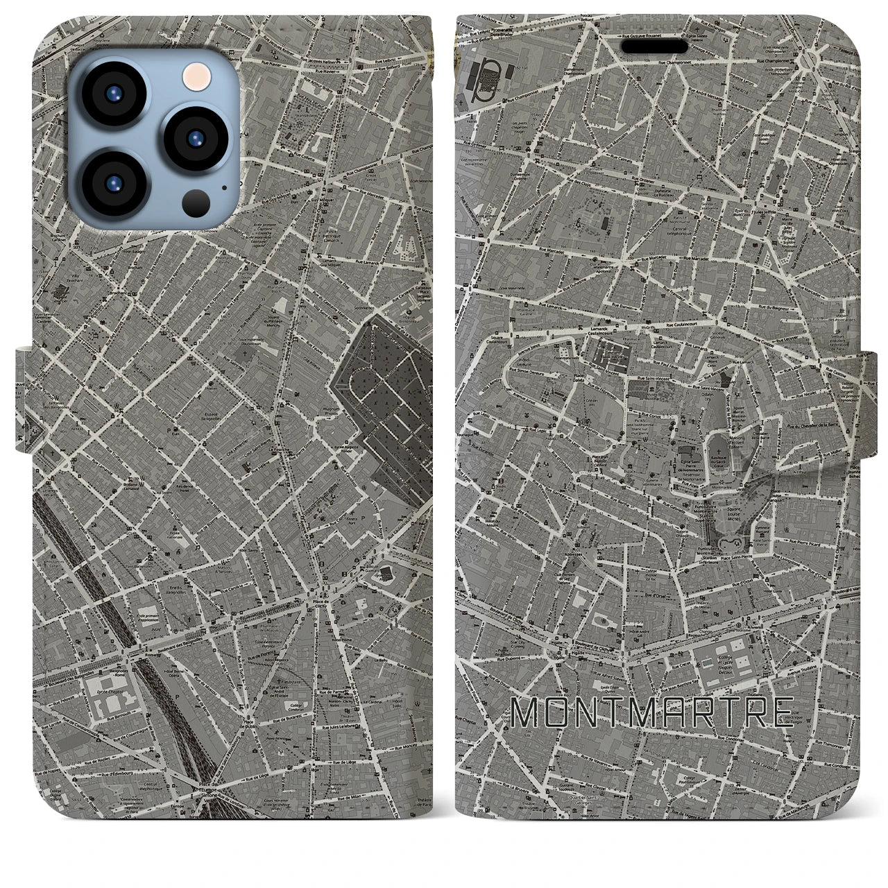 【モンマルトル(フランス)】地図柄iPhoneケース(手帳タイプ)ナチュラル・iPhone 13 Pro Max 用