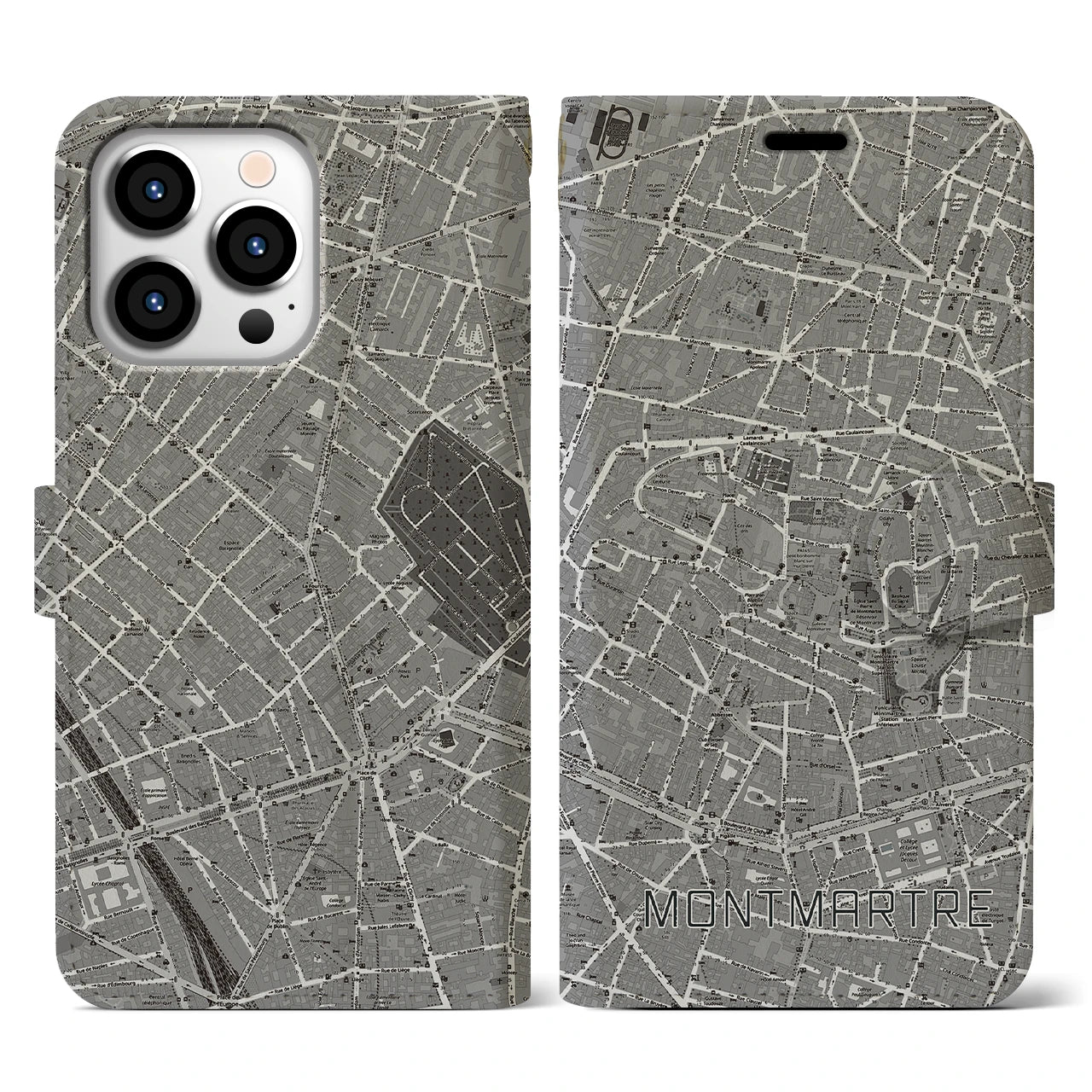 【モンマルトル(フランス)】地図柄iPhoneケース(手帳タイプ)ナチュラル・iPhone 13 Pro 用