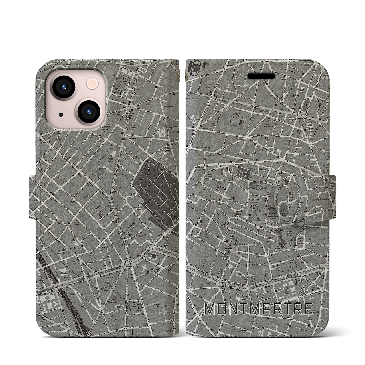 【モンマルトル(フランス)】地図柄iPhoneケース(手帳タイプ)ナチュラル・iPhone 13 mini 用