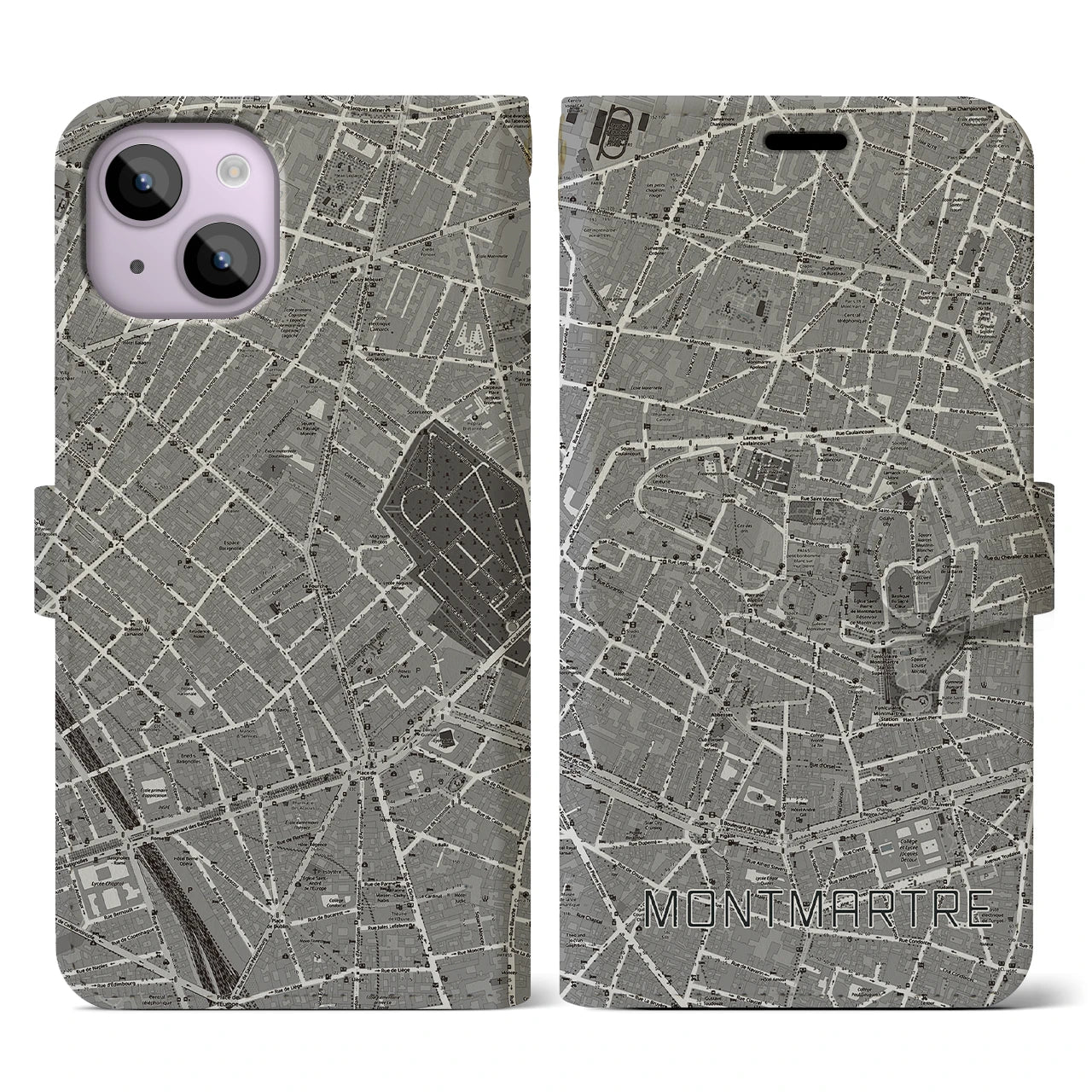 【モンマルトル(フランス)】地図柄iPhoneケース(手帳タイプ)ナチュラル・iPhone 14 用