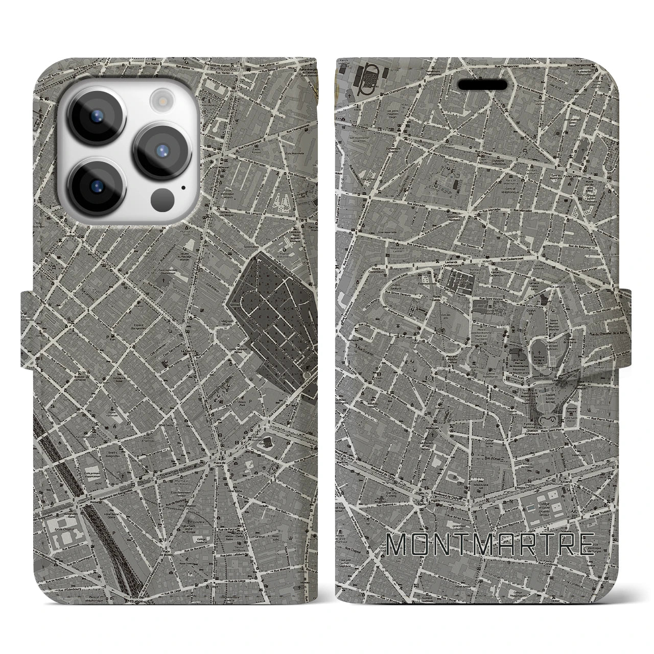 【モンマルトル(フランス)】地図柄iPhoneケース(手帳タイプ)ナチュラル・iPhone 14 Pro 用