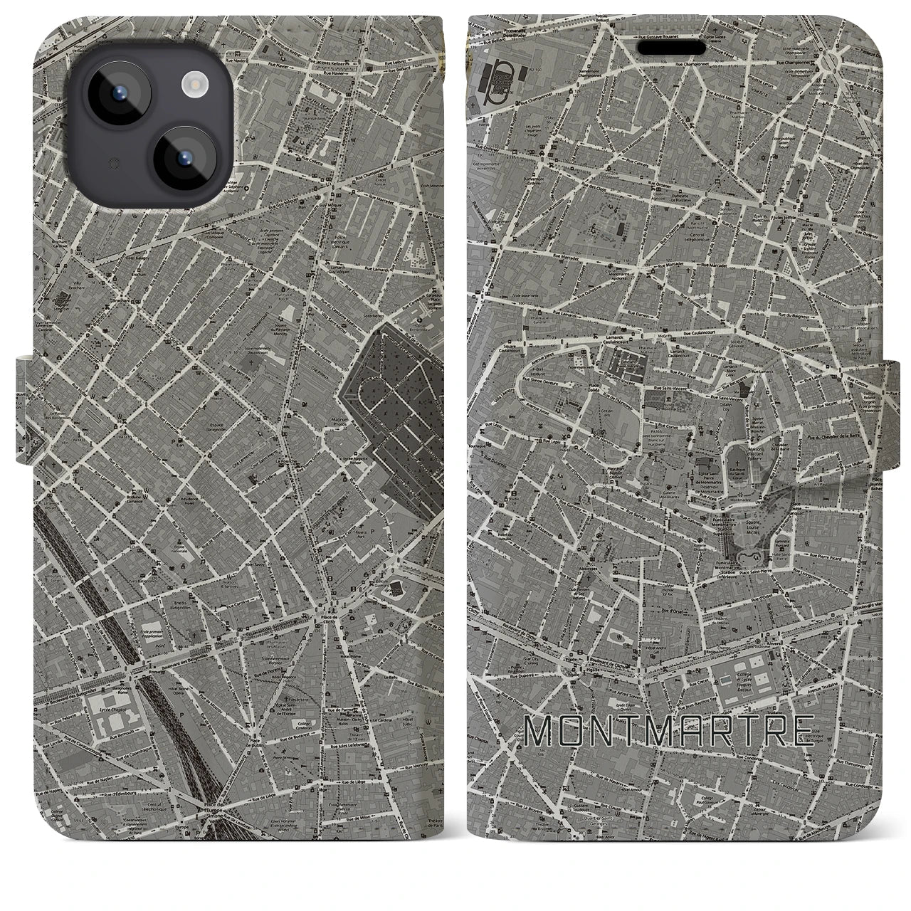【モンマルトル(フランス)】地図柄iPhoneケース(手帳タイプ)ナチュラル・iPhone 14 Plus 用
