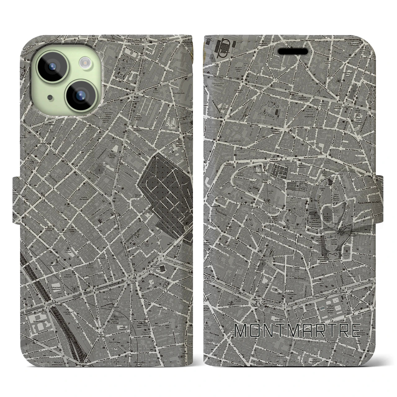 【モンマルトル(フランス)】地図柄iPhoneケース(手帳タイプ)ナチュラル・iPhone 15 用