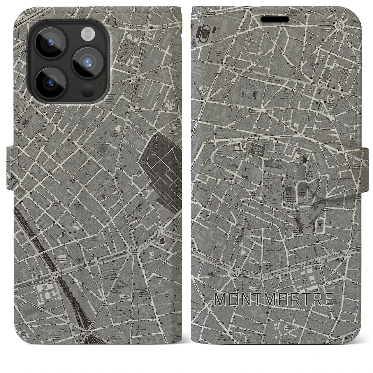 【モンマルトル(フランス)】地図柄iPhoneケース(手帳タイプ)