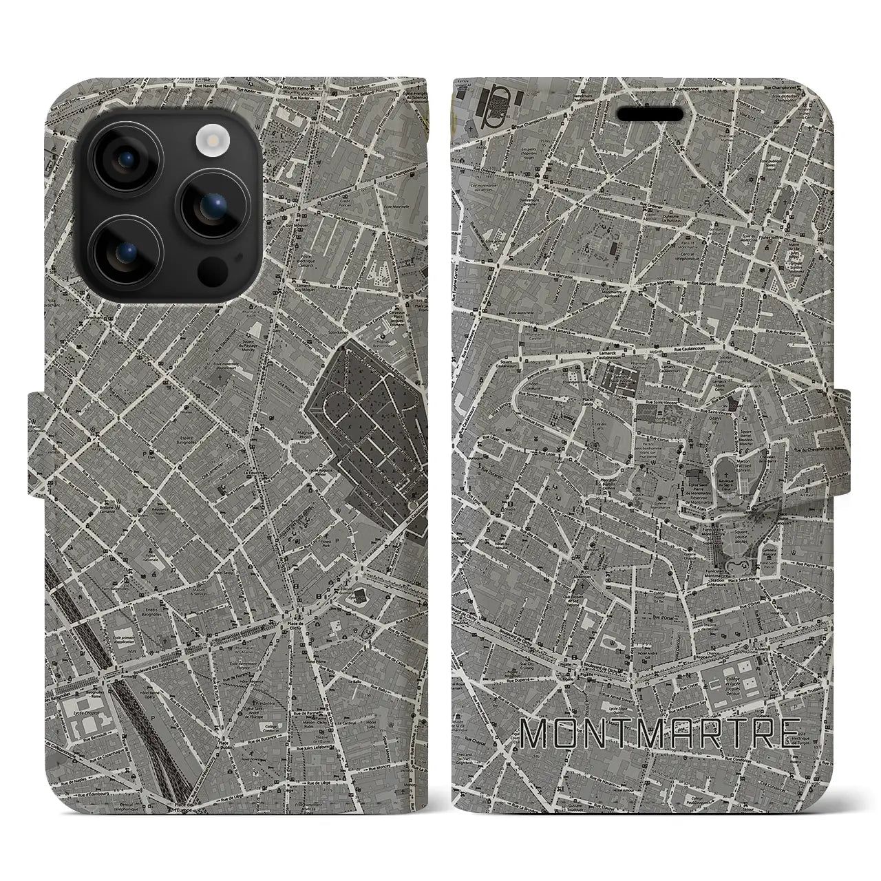 【モンマルトル(フランス)】地図柄iPhoneケース(手帳タイプ)モノトーン・iPhone 16 用