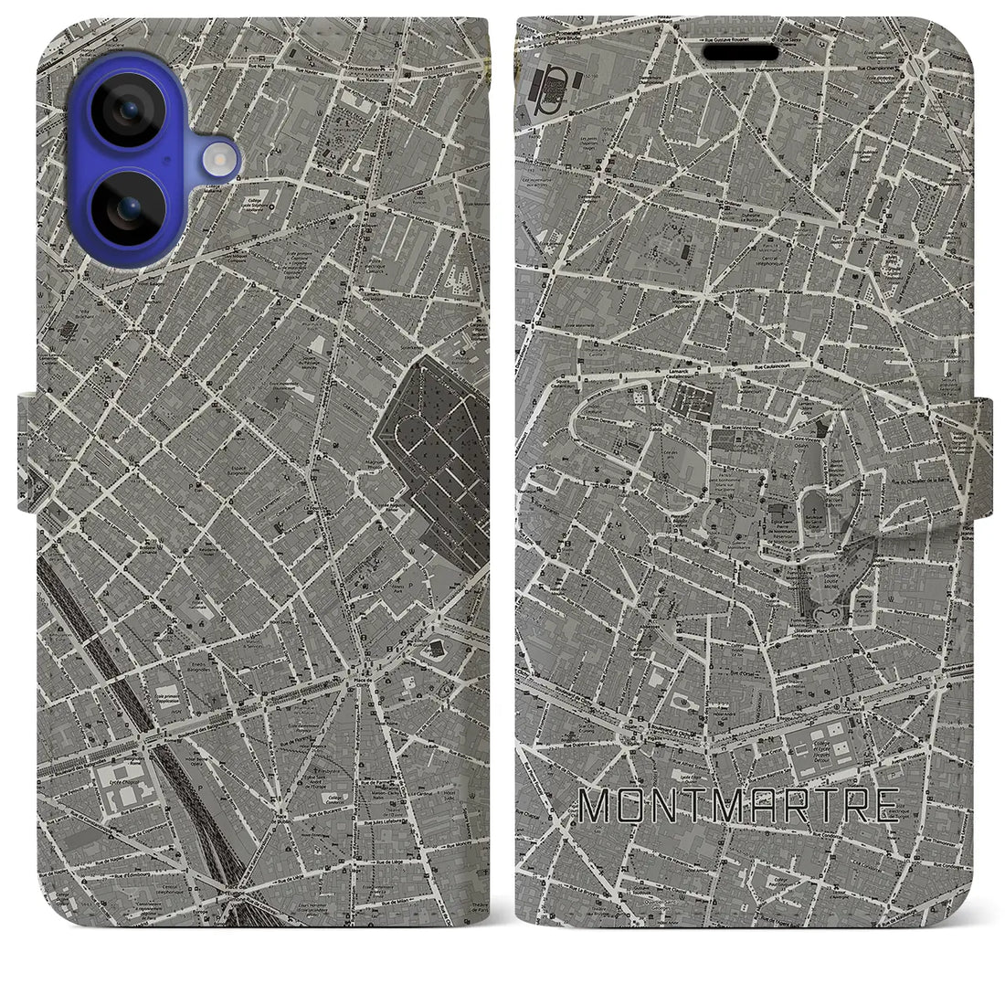 【モンマルトル(フランス)】地図柄iPhoneケース(手帳タイプ)モノトーン・iPhone 16 Pro Max 用