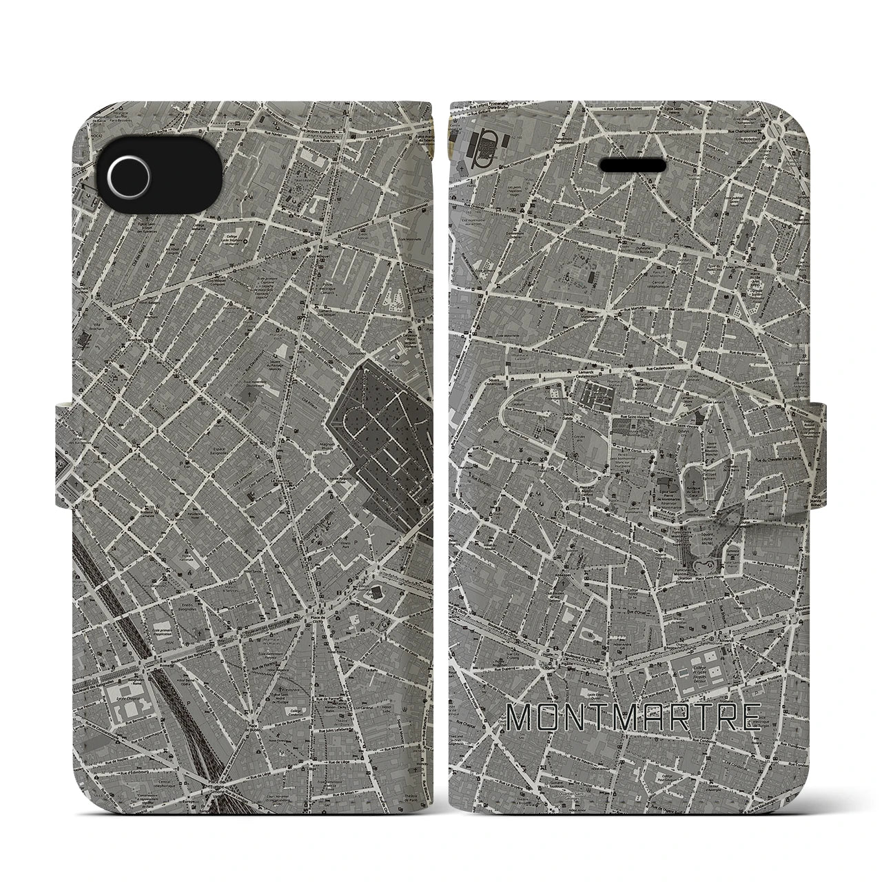 【モンマルトル(フランス)】地図柄iPhoneケース(手帳タイプ)ナチュラル・iPhone SE(第3 / 第2世代) / 8 / 7 / 6s / 6 用