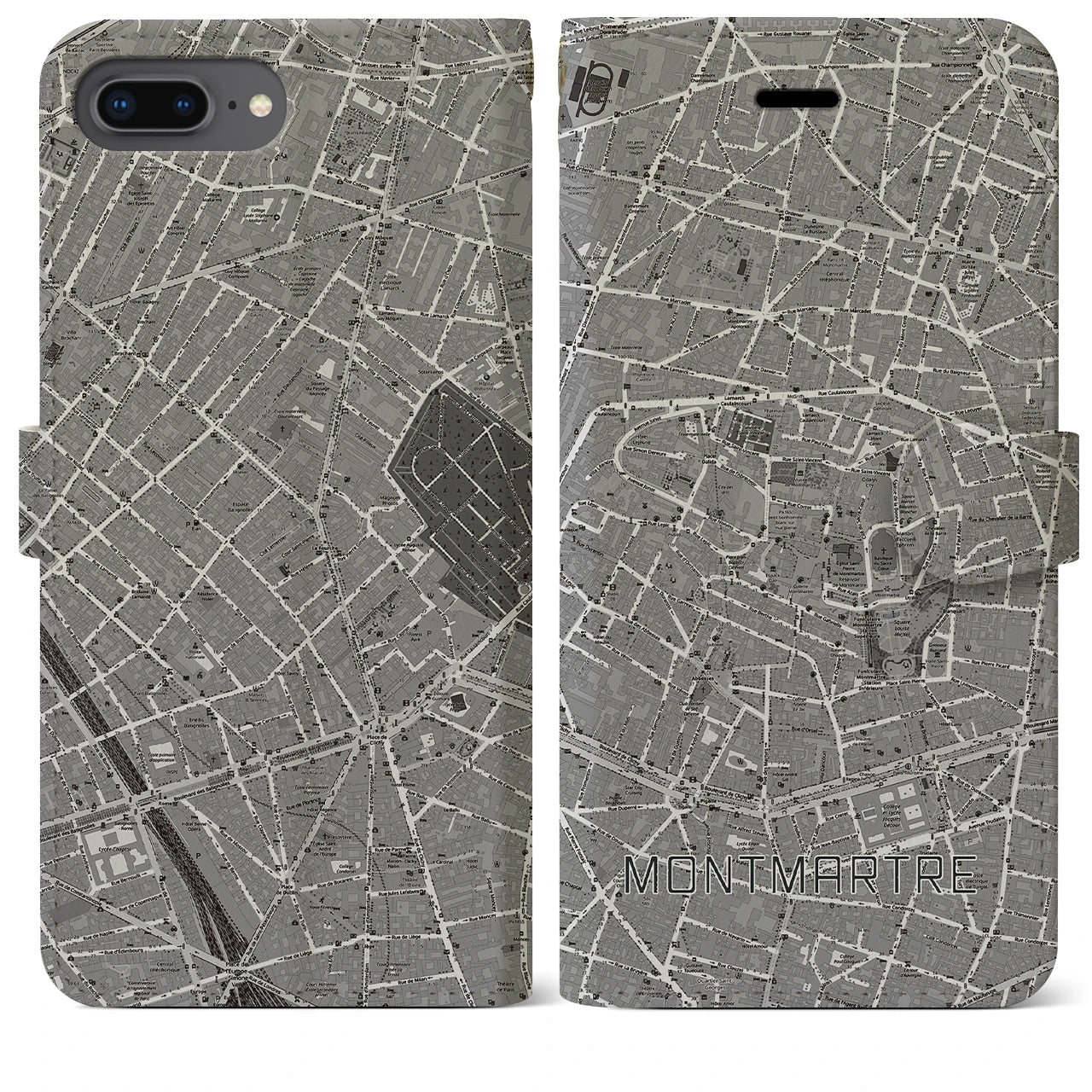 【モンマルトル(フランス)】地図柄iPhoneケース(手帳タイプ)ナチュラル・iPhone 8Plus /7Plus / 6sPlus / 6Plus 用