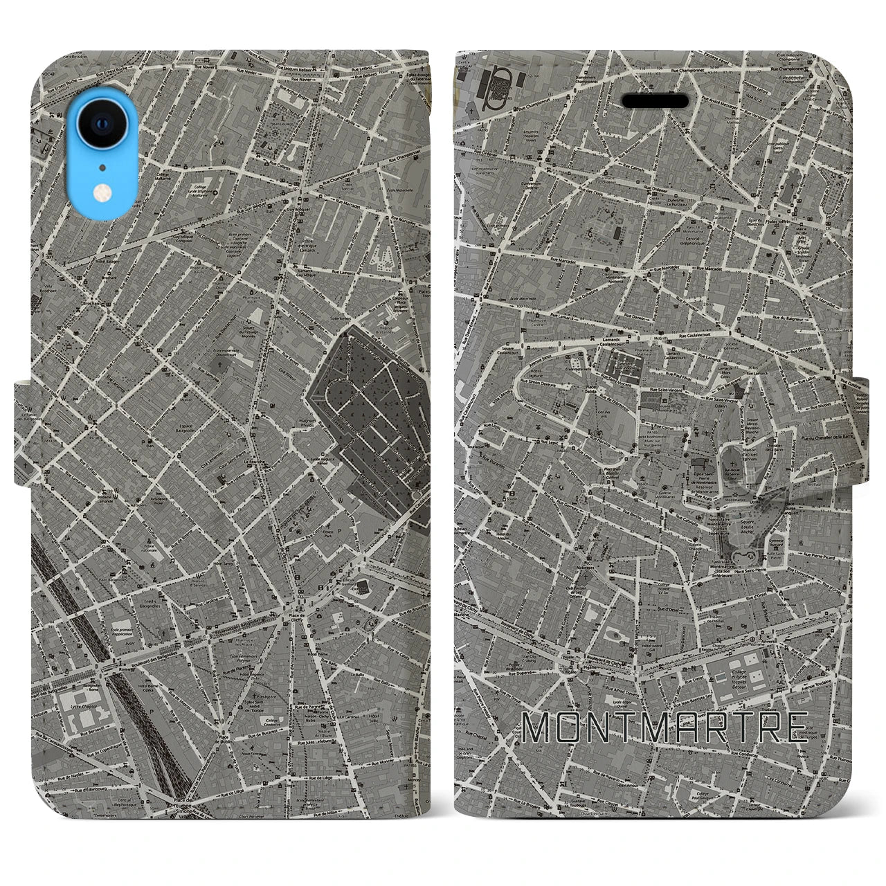 【モンマルトル(フランス)】地図柄iPhoneケース(手帳タイプ)ナチュラル・iPhone XR 用