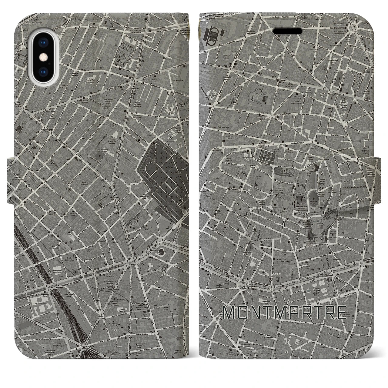 【モンマルトル(フランス)】地図柄iPhoneケース(手帳タイプ)ナチュラル・iPhone XS Max 用