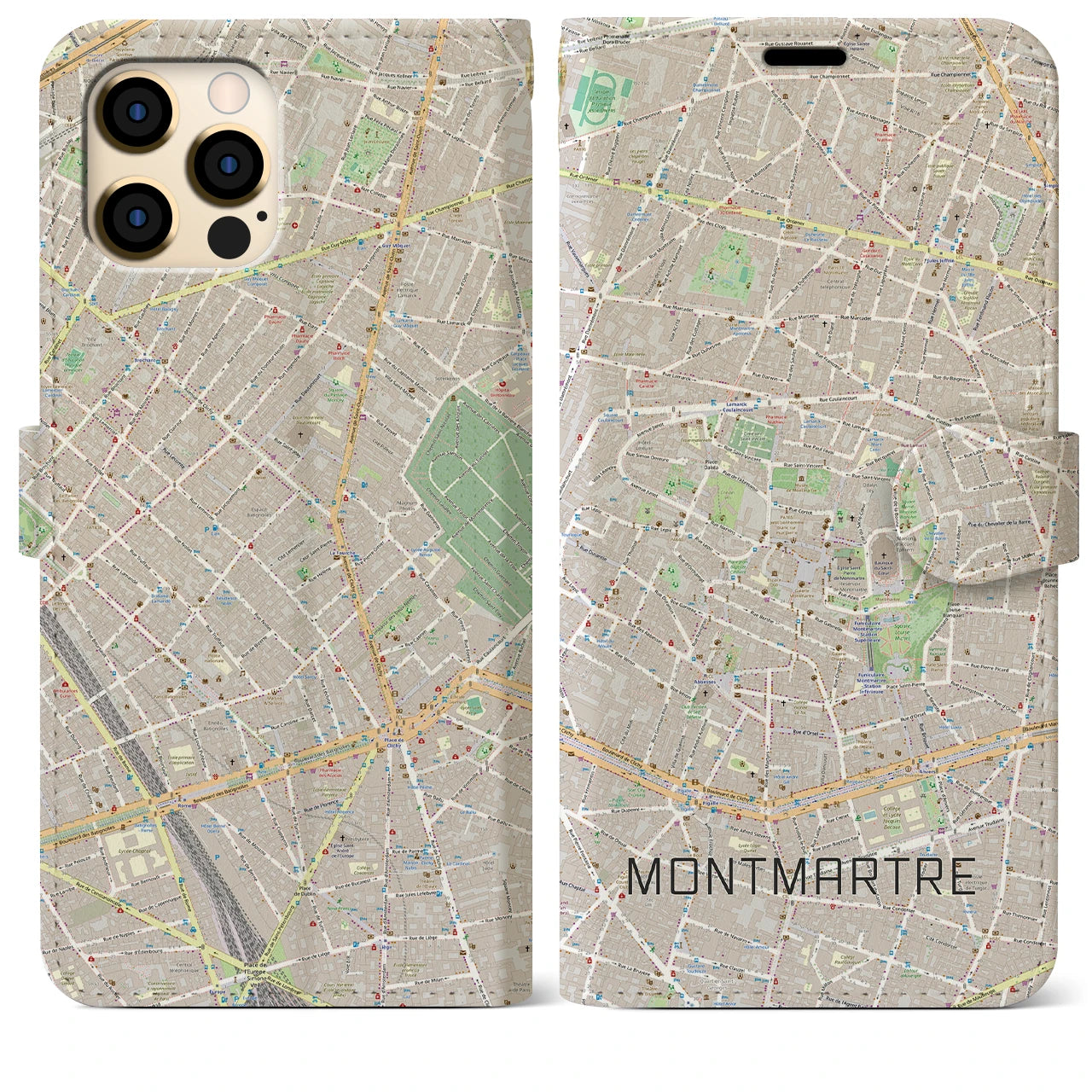 【モンマルトル(フランス)】地図柄iPhoneケース(手帳タイプ)モノトーン・iPhone 12 Pro Max 用