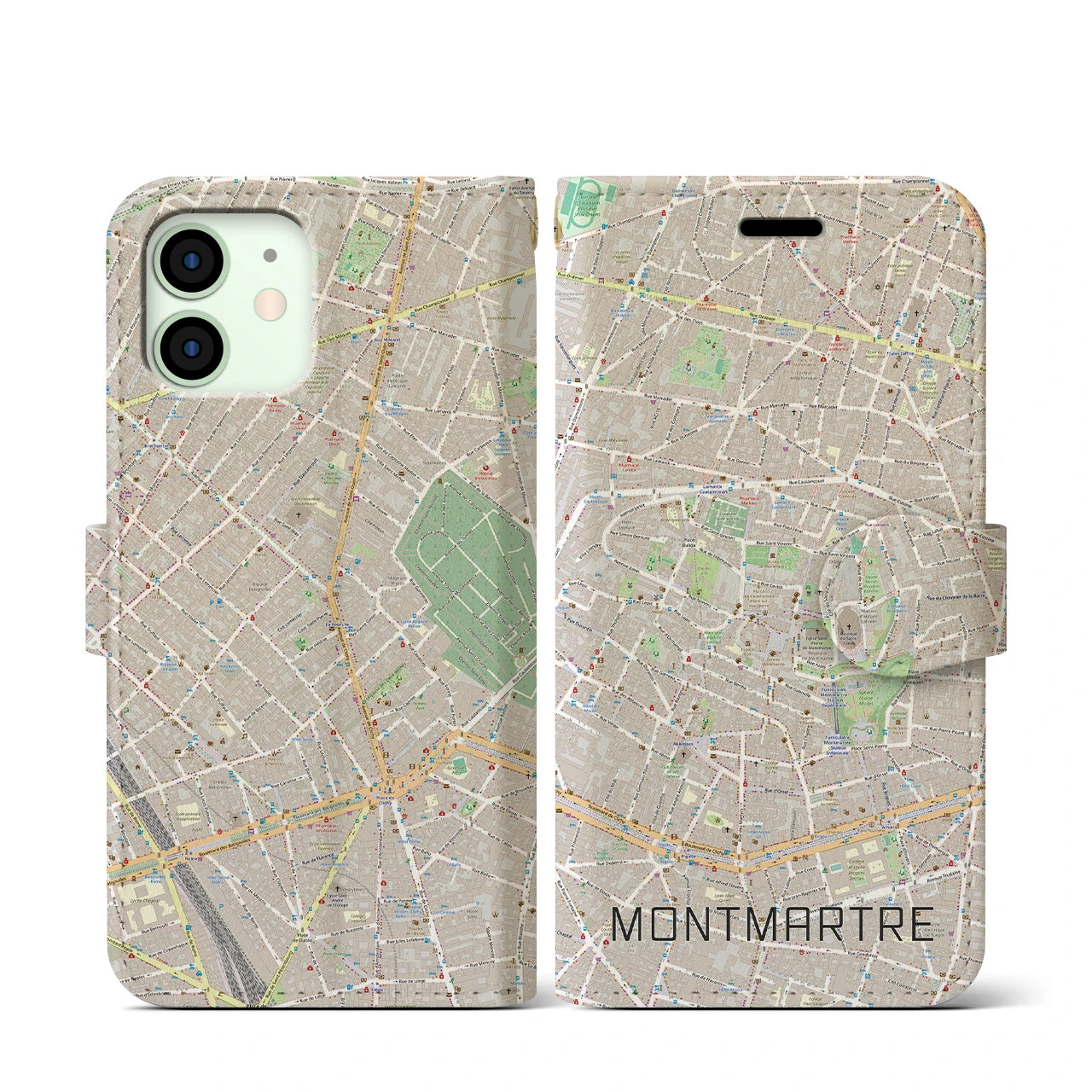 【モンマルトル(フランス)】地図柄iPhoneケース(手帳タイプ)