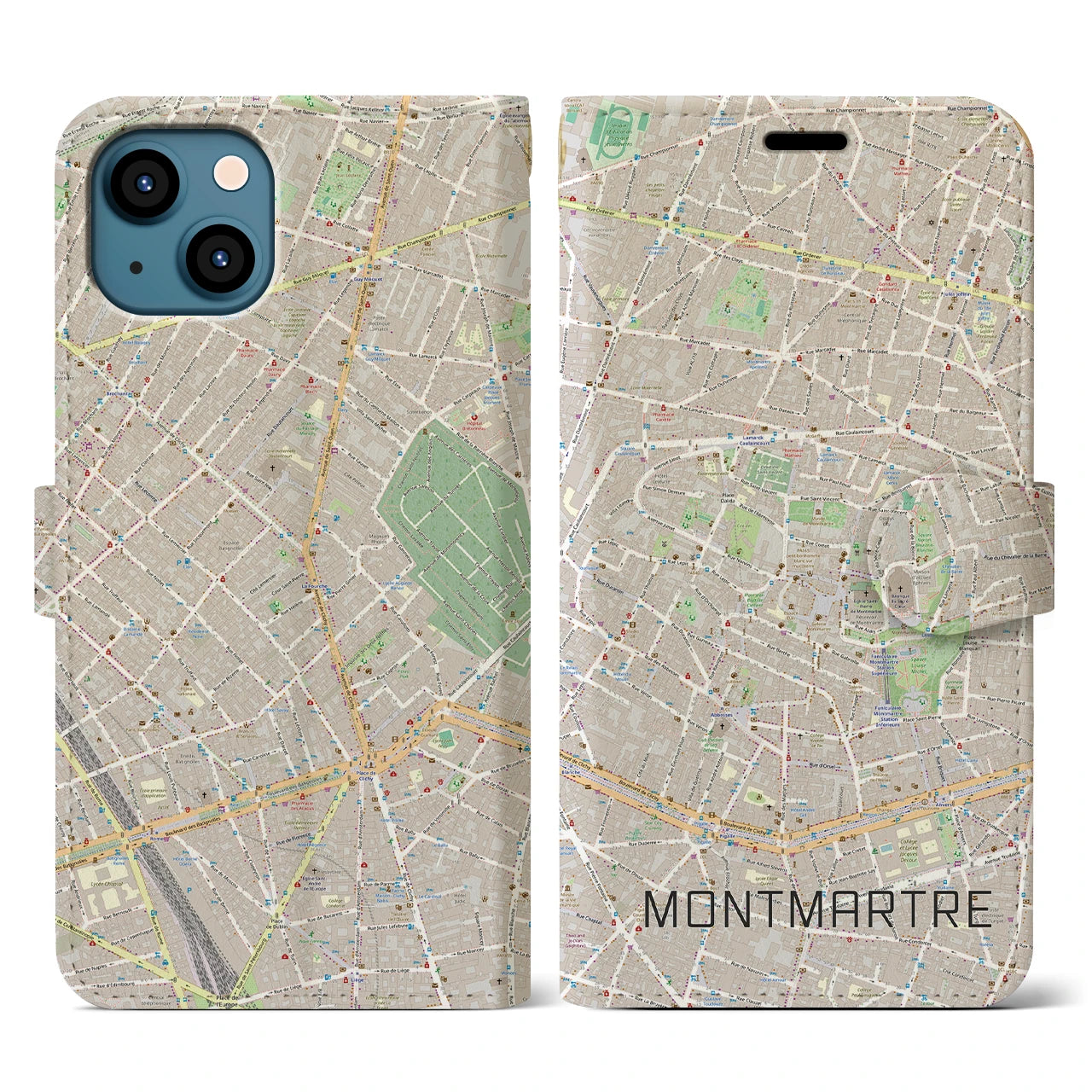 【モンマルトル(フランス)】地図柄iPhoneケース(手帳タイプ)
