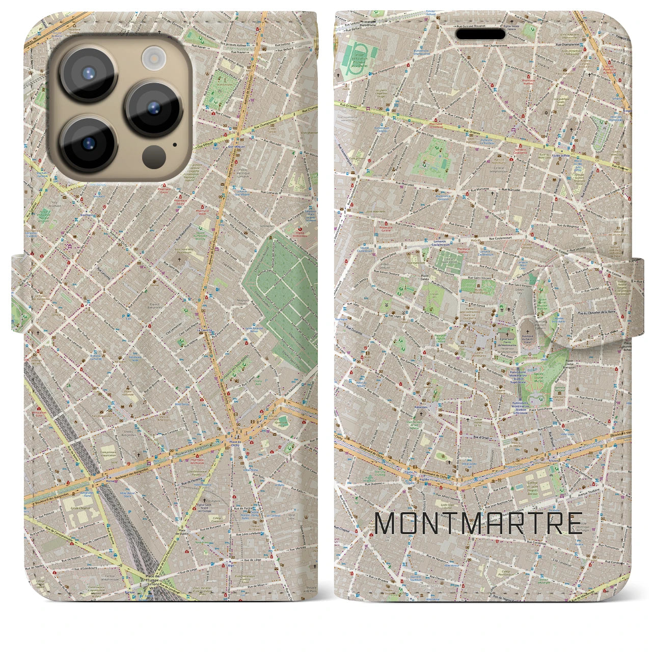 【モンマルトル(フランス)】地図柄iPhoneケース(手帳タイプ)