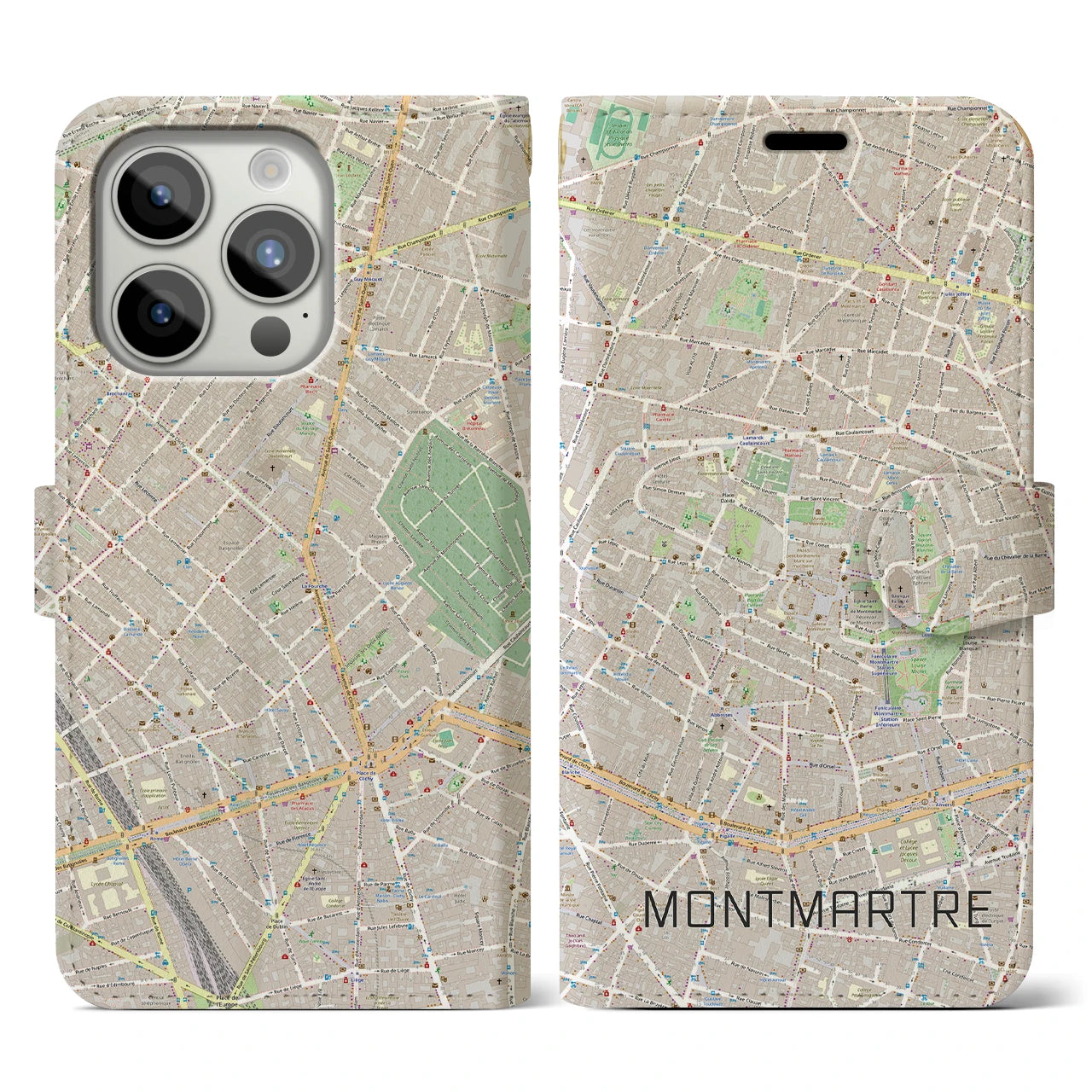 【モンマルトル(フランス)】地図柄iPhoneケース(手帳タイプ)