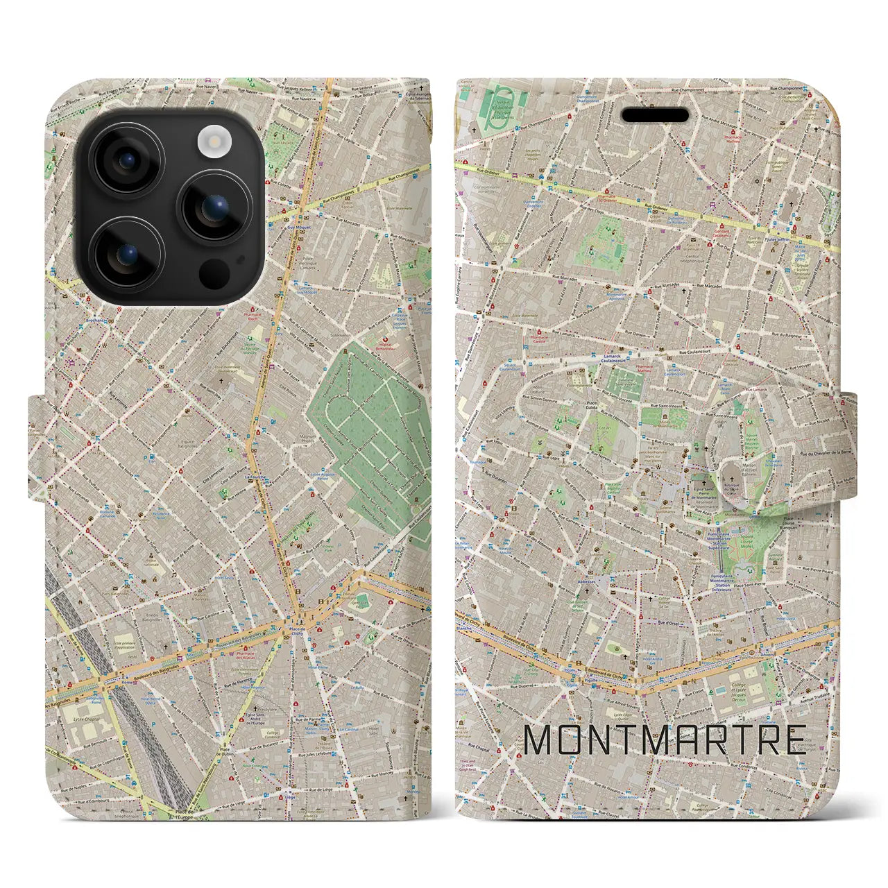 【モンマルトル(フランス)】地図柄iPhoneケース(手帳タイプ)ナチュラル・iPhone 16 用