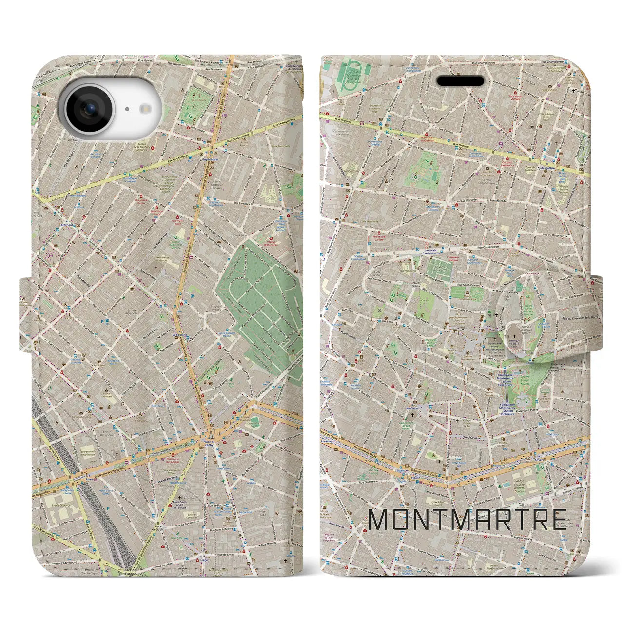 【モンマルトル(フランス)】地図柄iPhoneケース(手帳タイプ)