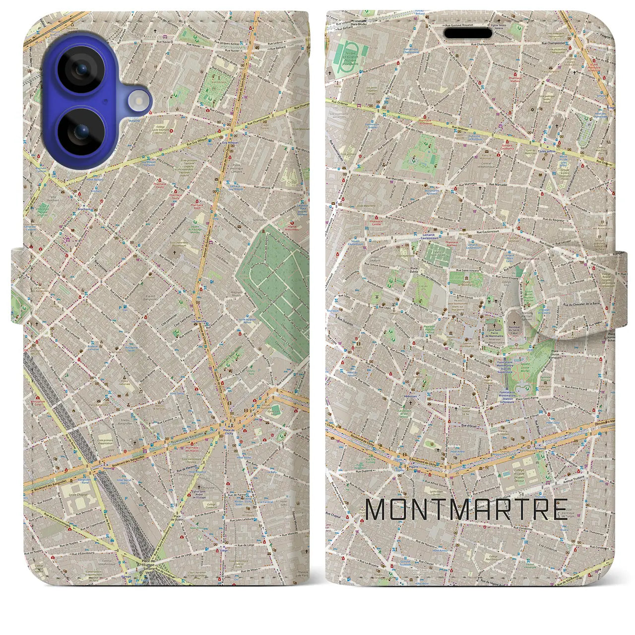 【モンマルトル(フランス)】地図柄iPhoneケース(手帳タイプ)ナチュラル・iPhone 16 Pro Max 用