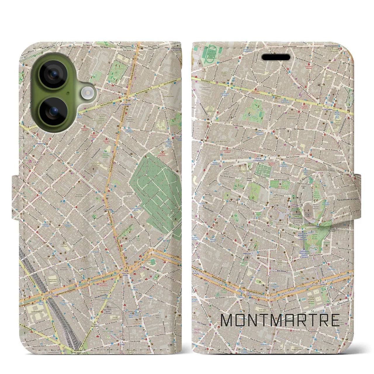 【モンマルトル(フランス)】地図柄iPhoneケース(手帳タイプ)
