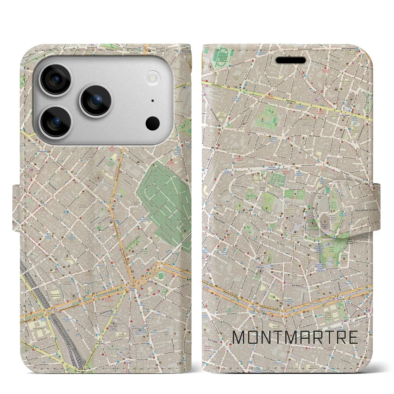 【モンマルトル(フランス)】地図柄iPhoneケース(手帳タイプ)モノトーン・iPhone 17 Pro Max 用