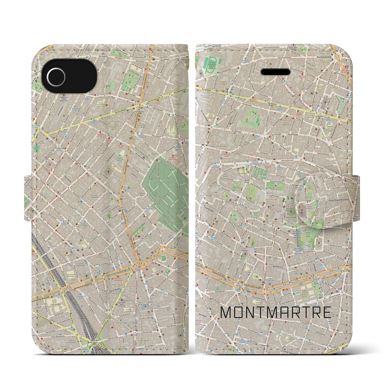 【モンマルトル(フランス)】地図柄iPhoneケース(手帳タイプ)モノトーン・iPhone SE(第3 / 第2世代) / 8 / 7 / 6s / 6 用